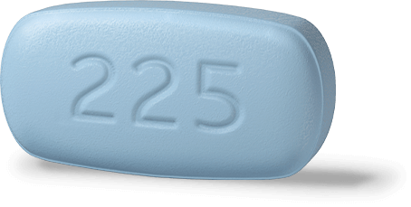 DESCOVY® (emtricitabine/tenofovir alafenamide) pill with 225 debossed.